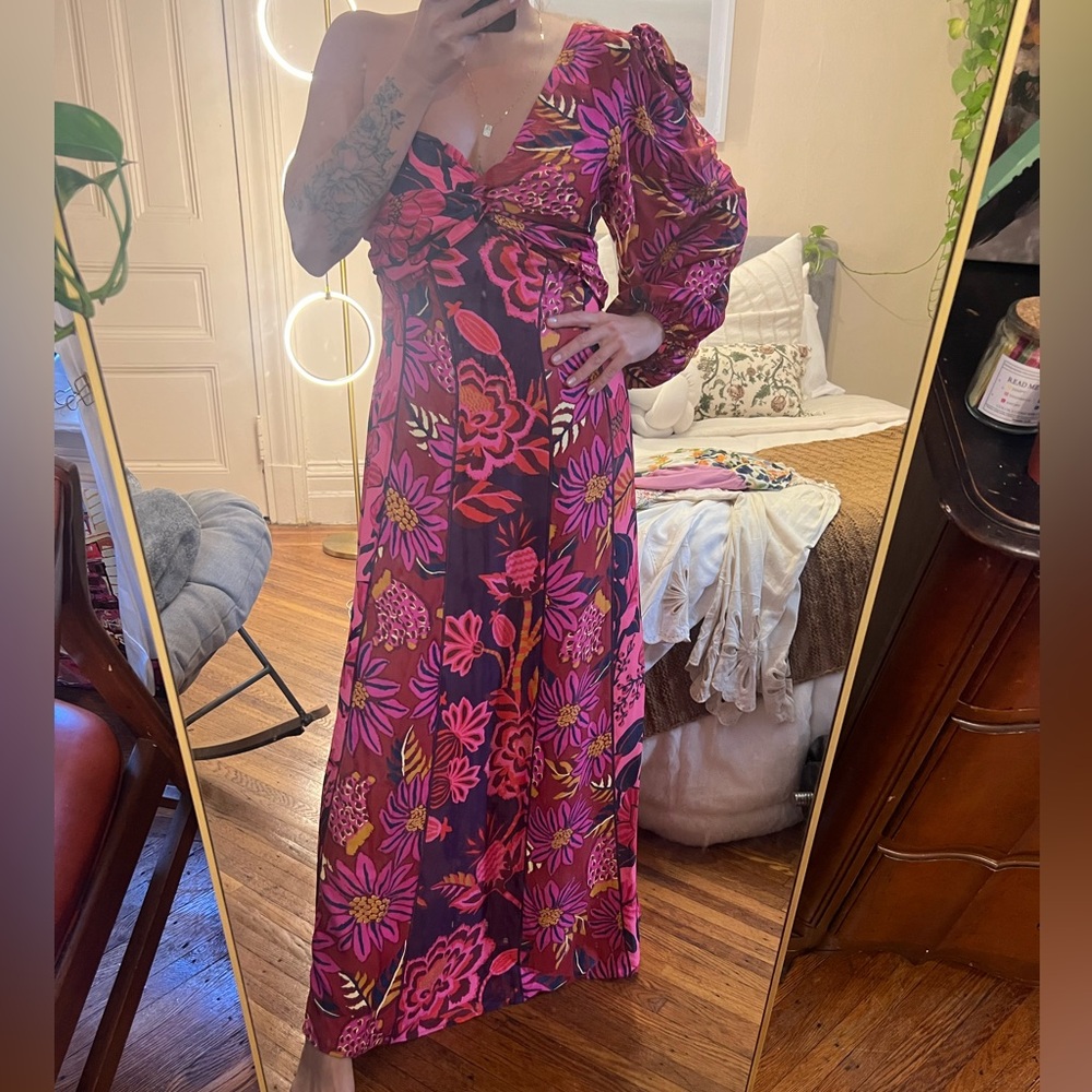 Anthropologie Pink and Purple One-Shoulder Dress